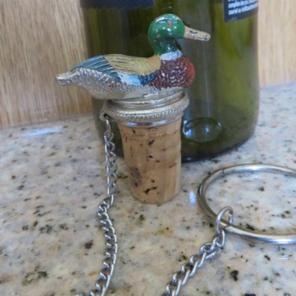 PEWTER Mallard DUCK Wine Stopper with Ring & Chain (K296) - Picture 1 of 6